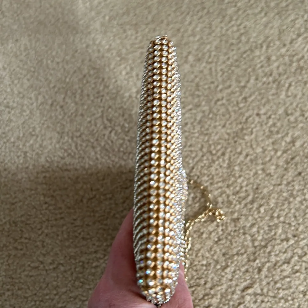 Rectangular Clear Rhinestone Crossbody Evening Bag Gold - Image 5