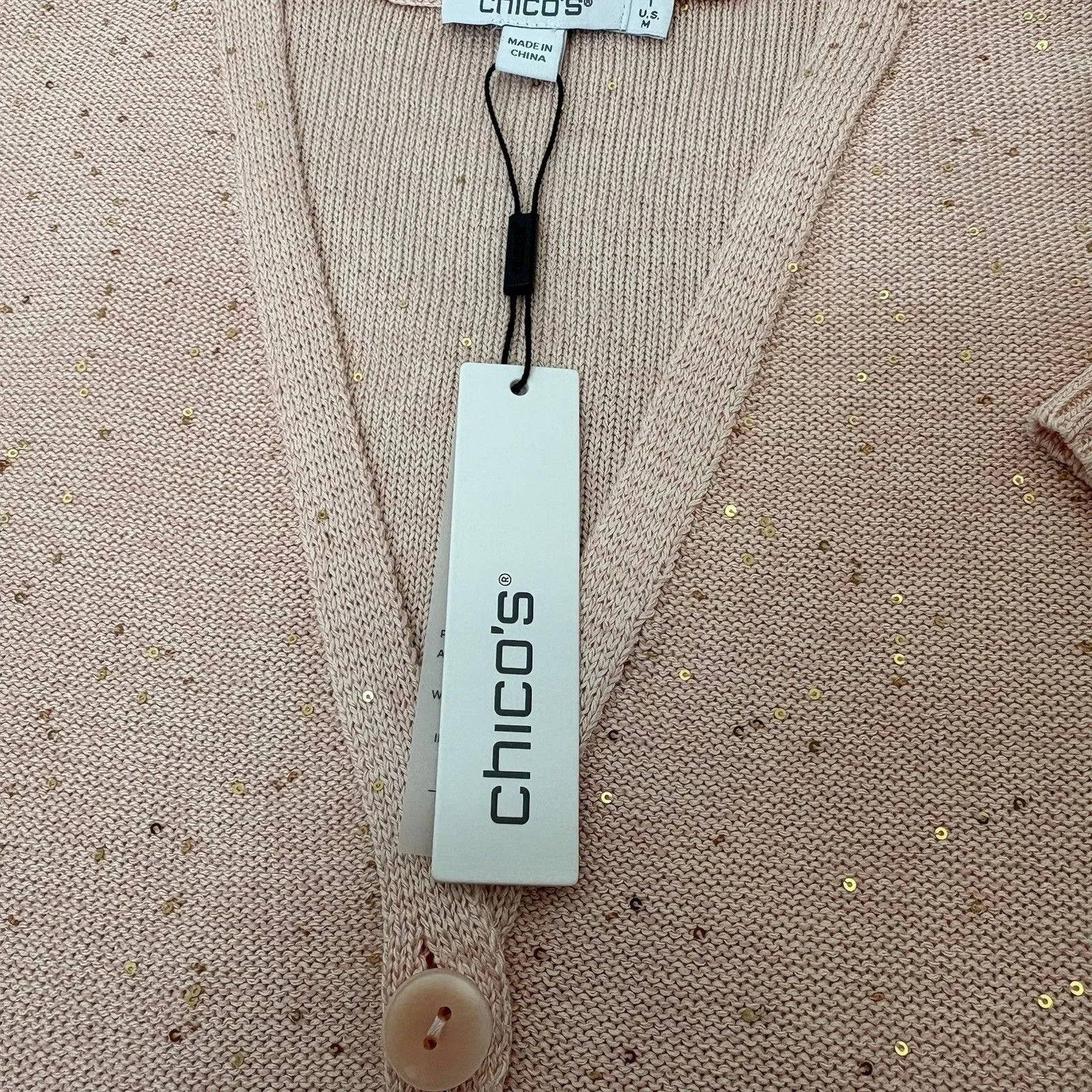 Chico's Sequin Short-Sleeved Cardigan Pink Size 1 Casual Chic Girly Sparkly - Image 8