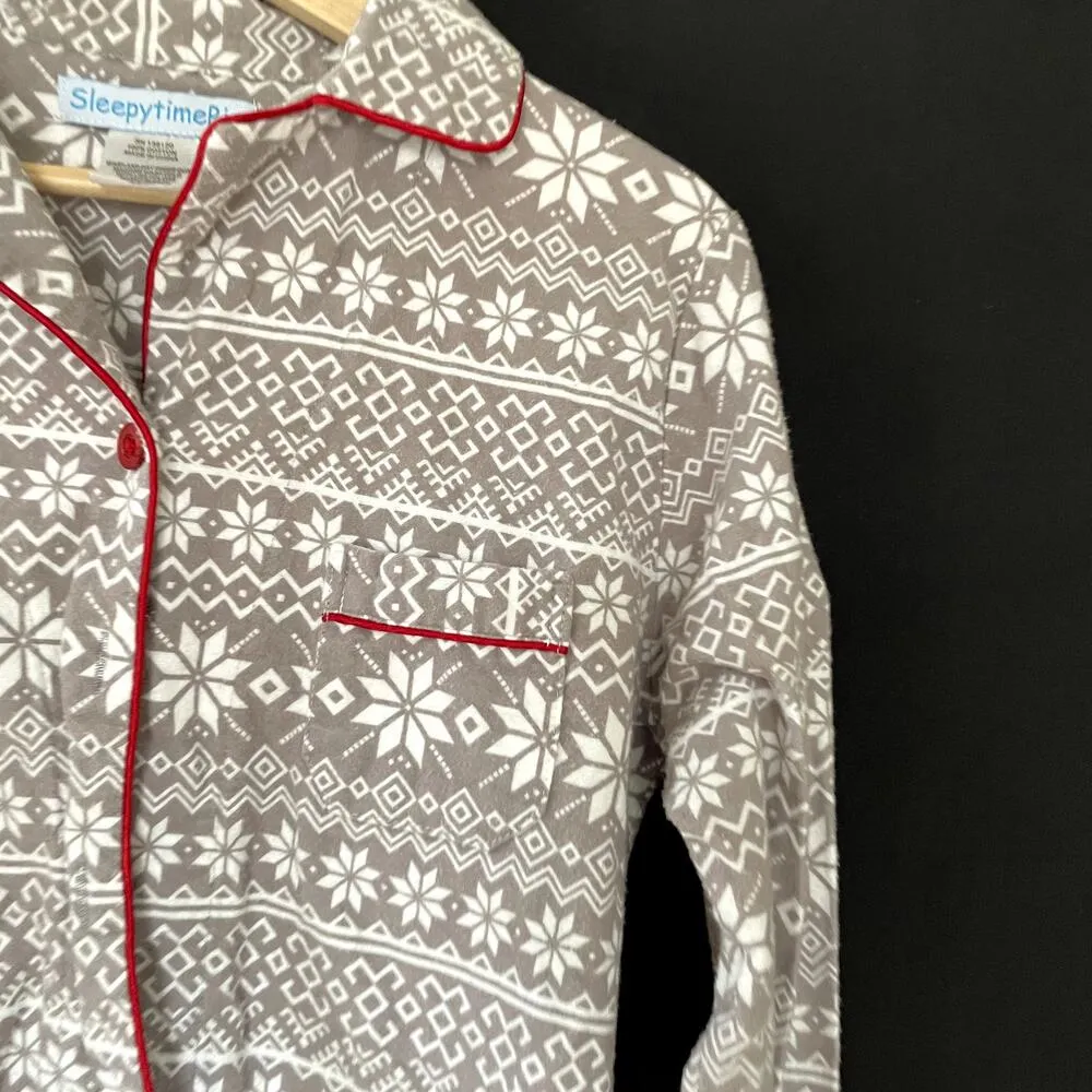 Sleepytime Pjs cotton pajama top button down women's size small gray red trim - Image 2