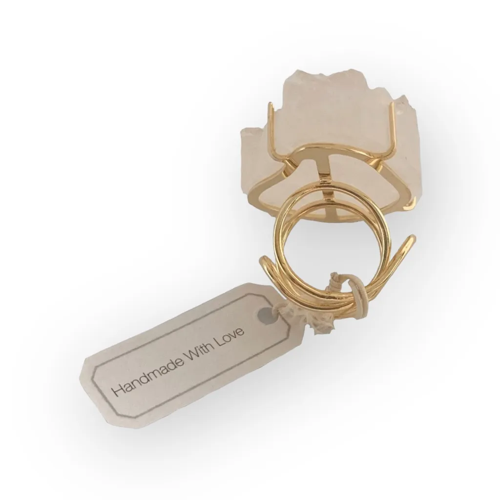 new Nakamol Jewels ☀︎︎ Thai Raw Organic Quartz Ring ☀︎︎ Gold Tone ☀︎︎ Sparkling White - Image 11