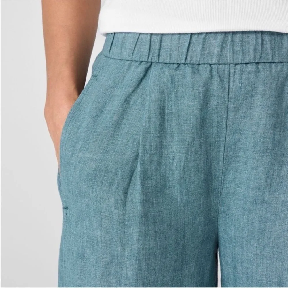 EILEEN FISHER Washed Organic Linen Délavé Lantern Pants in Nile Teal Aqua Sz 3X - Image 4