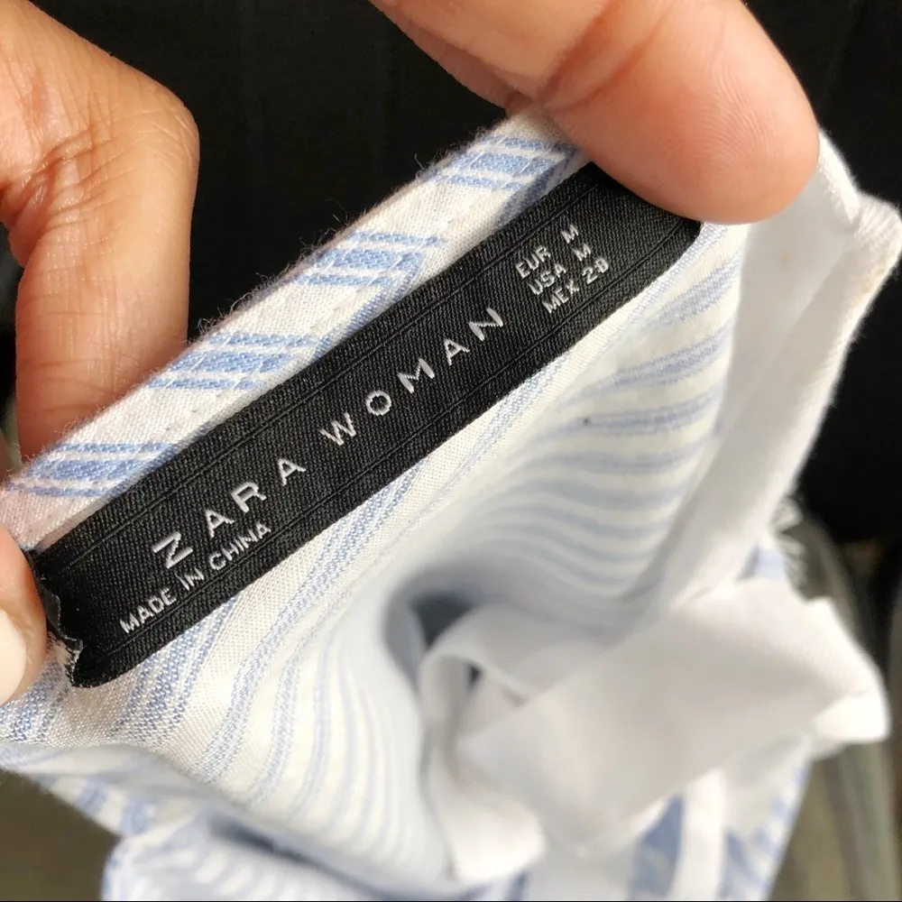 ZARA | Blue White Stripe Lace Detail Blouse - Image 10