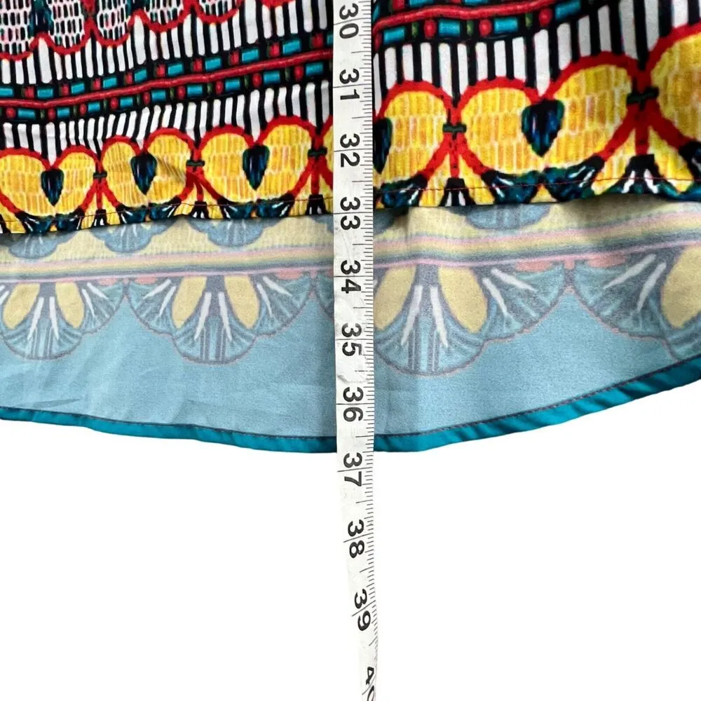 Soft Surroundings Seychelles TunicTop Womens M Red White Beaded Sequin Boho Art - Image 8