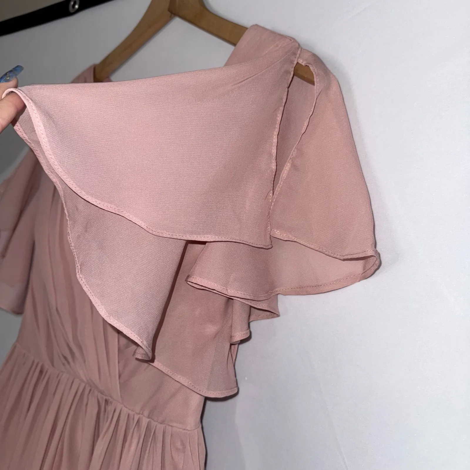 Blush Pnk Bridemaid Style Floor Length Formal Dress Short Sleeve Gown Size 2 - Image 6