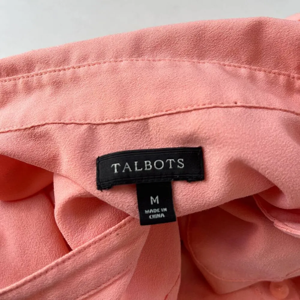 Talbot's Button Front Roll Tab Sleeve Womens Shirt Top Size Medium Peach V-Neck - Image 10