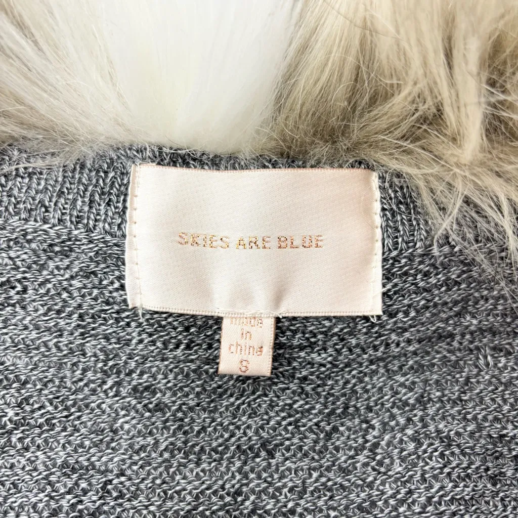 Skies‎ Are Blue Gray Cardigan with Faux Fur Trim Size S - Image 7