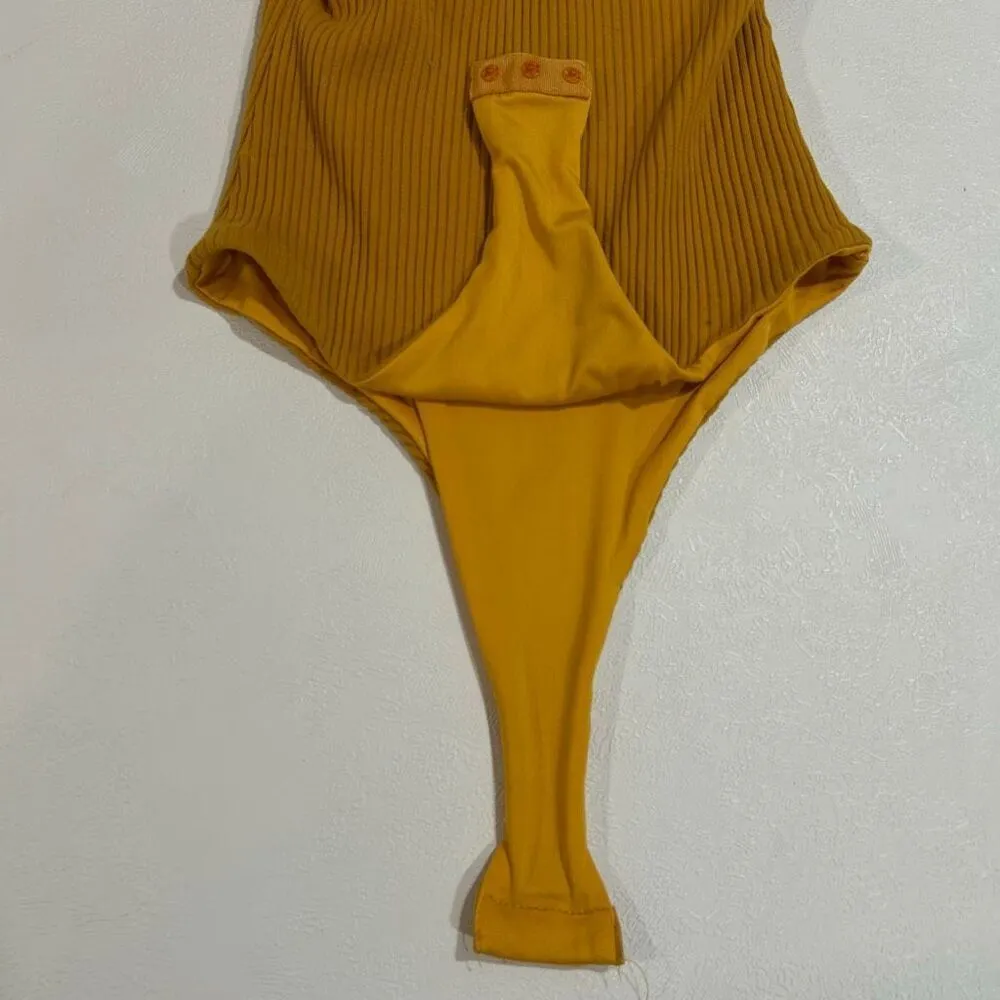 Princess Polly Mustard Ribbed Bodysuit Size 0 US / AU 4 - Image 6