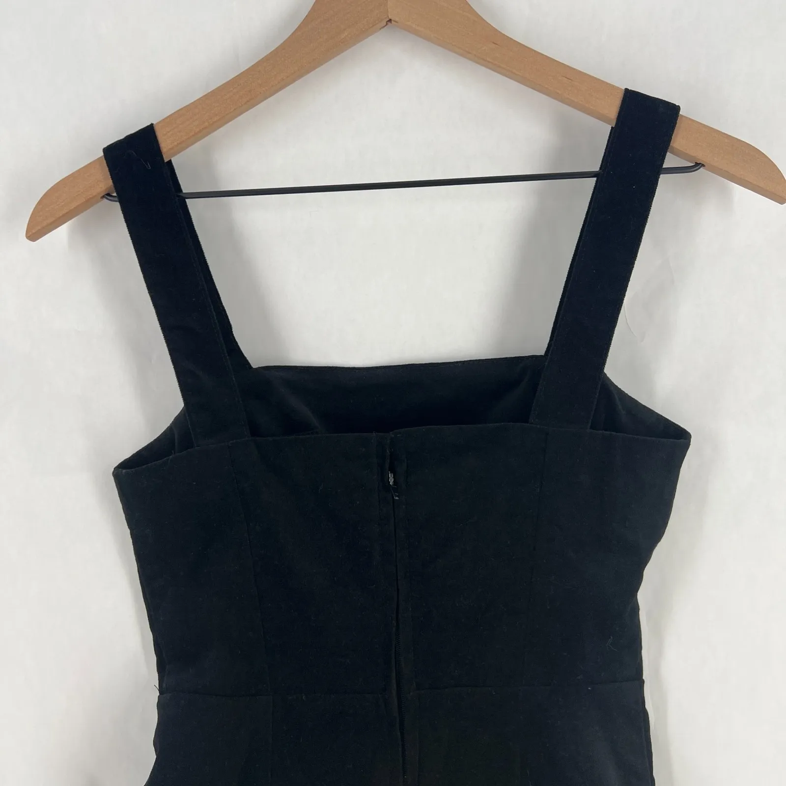 Copper Key Mini Dress Women XS Black Velvet Front Slit Wide Strap Back Zip - Image 10