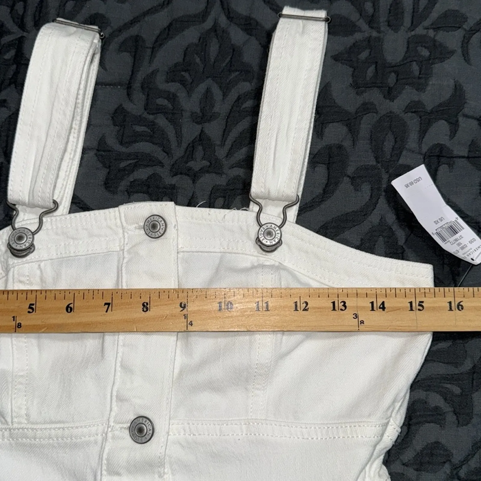 AE size XS white button up denim mini length dress overall pockets adjustable - Image 7