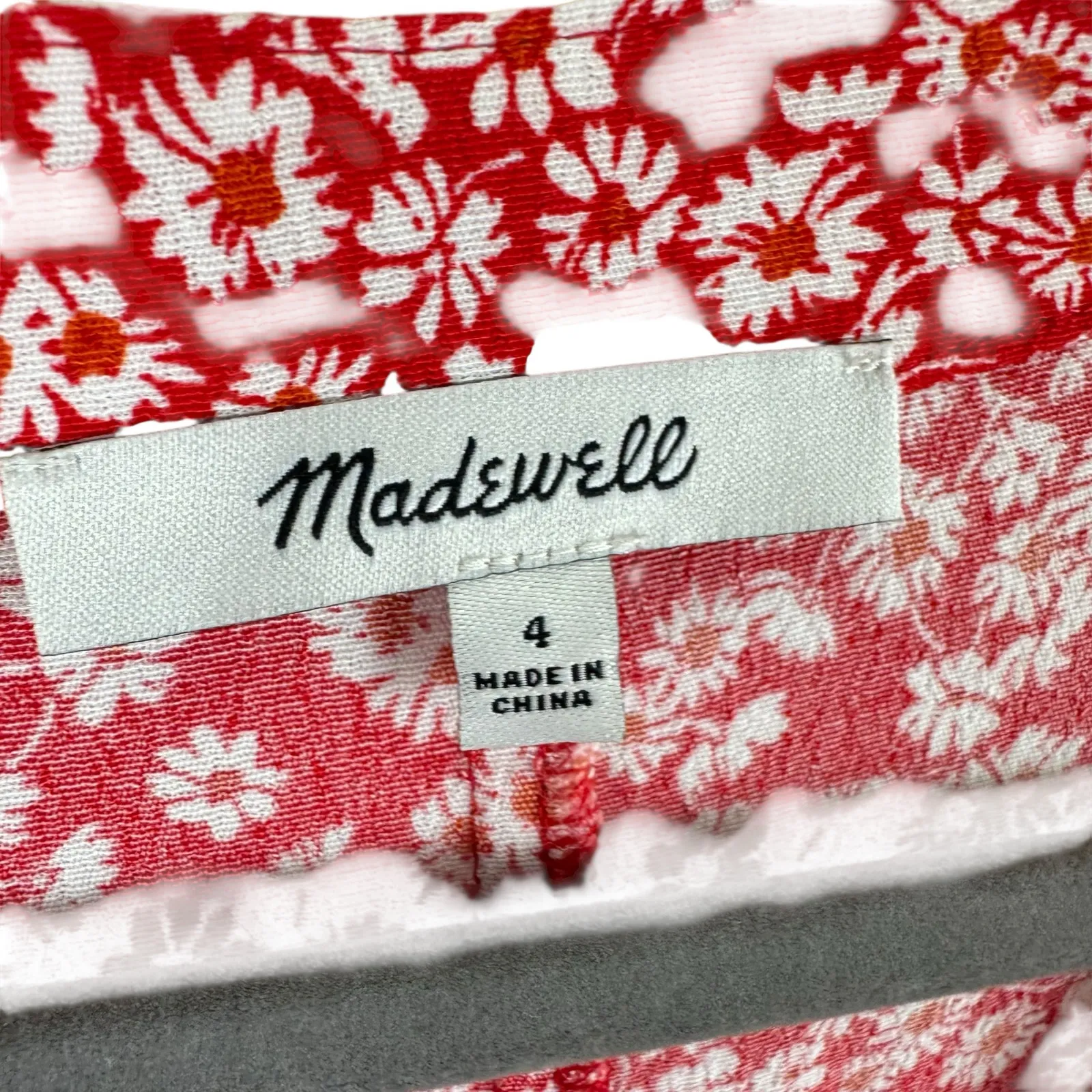 Madewell Red White Floral Daisy Short Sleeve V-Neck Button Down Mini Sun Dress 4 - Image 8