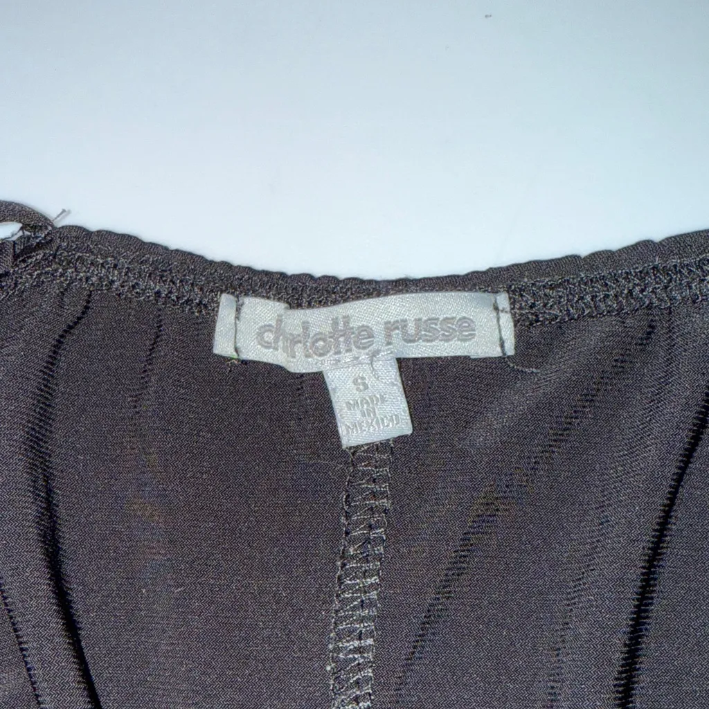 Charlotte Russe Black Lace Mesh Bodysuit Ring Detail Straps Top Size S Goth Edgy - Image 2