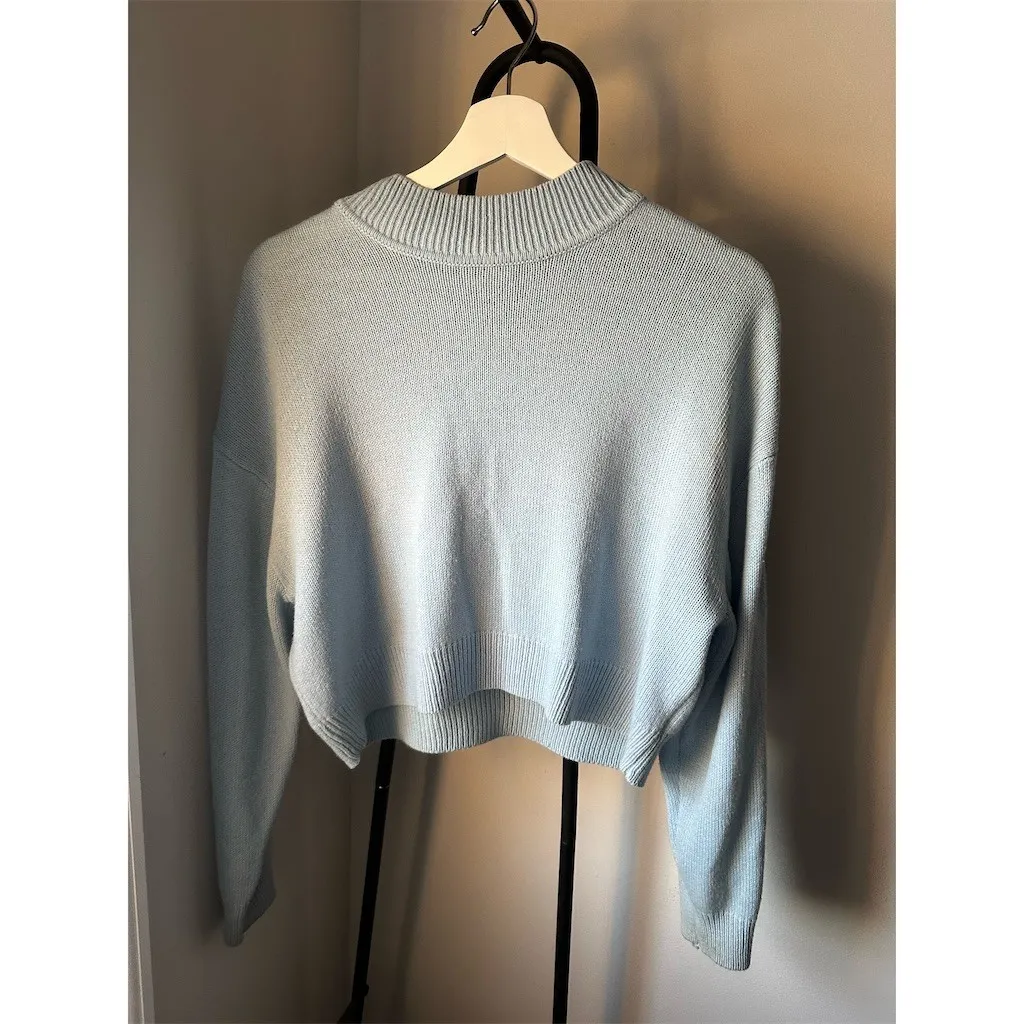 H&M Divided Sweater Womens Size S Light Blue Cropped Mock Neck Pullover - Image 2