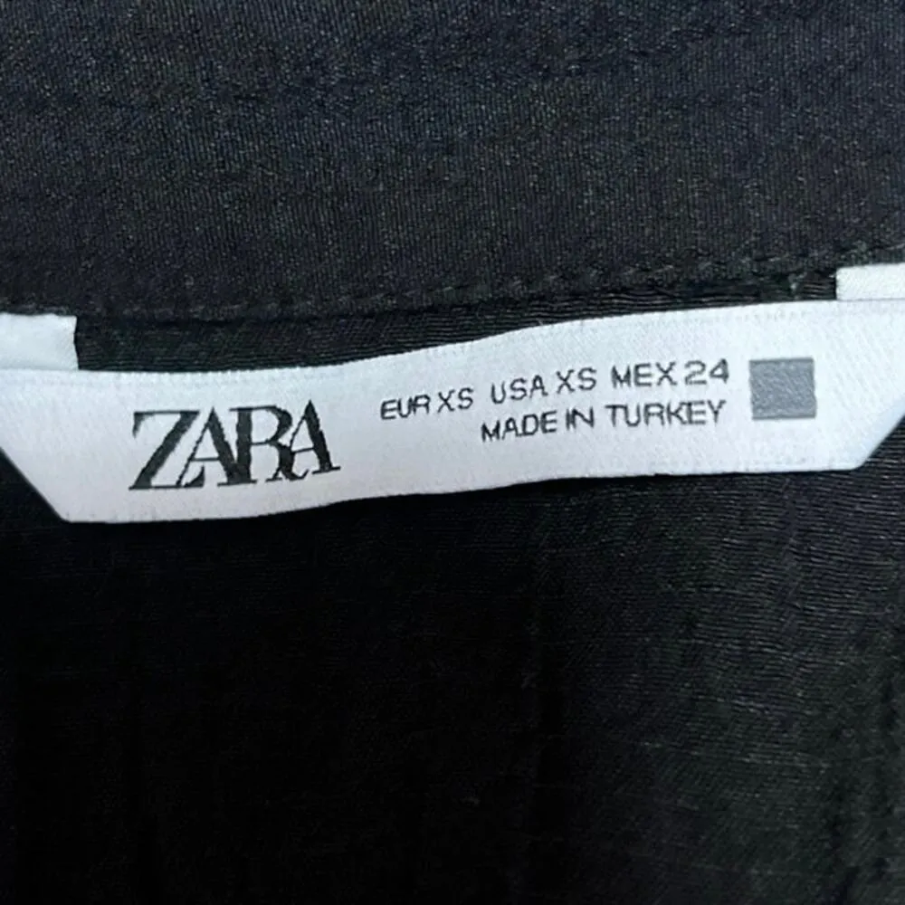 Zara Black Black Collared V Neck Long Sleeve Adjustable Mini Wrap Dress Size XS - Image 4