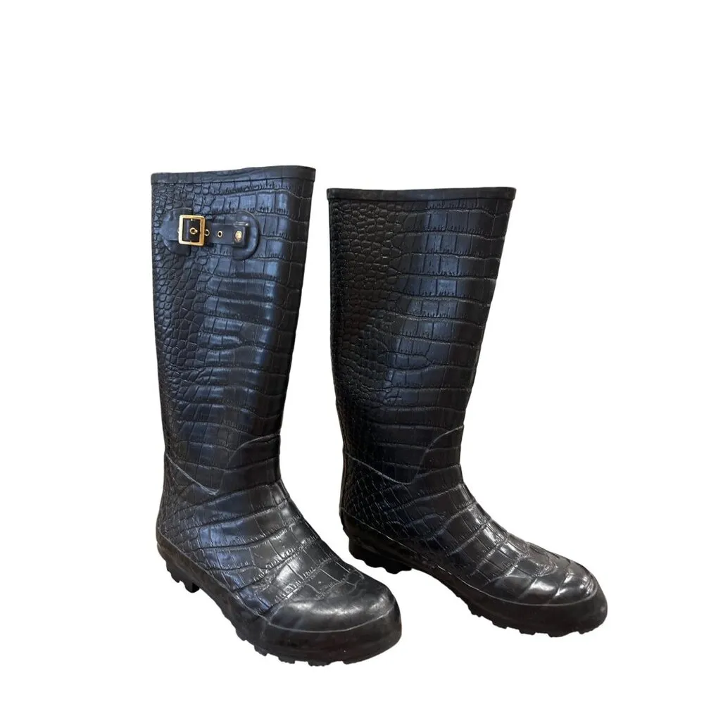 Khombu Womens Black Crocodile-Embossed Rain & Snow Boots Size 10 - Image 4