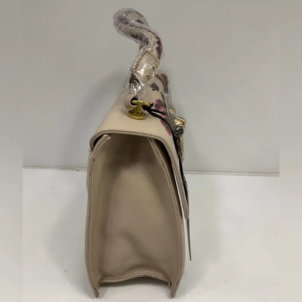 Sharif Satchel Floral Design Floral Embellished Beige and Burgundy Handbag NWT Red - Image 5