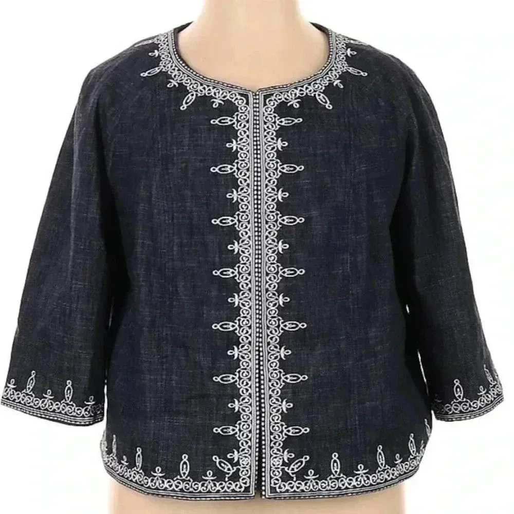 DressBarn Denim Blue Embroidered Cropped Jacket Blazer Women’s Plus Size 14W - Image 6