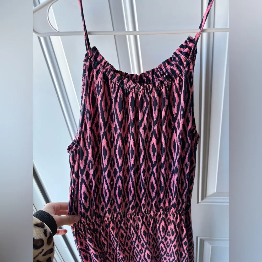 Flirty Summer Dress Pink, Blue Geo Sleeveless Medium - Image 2