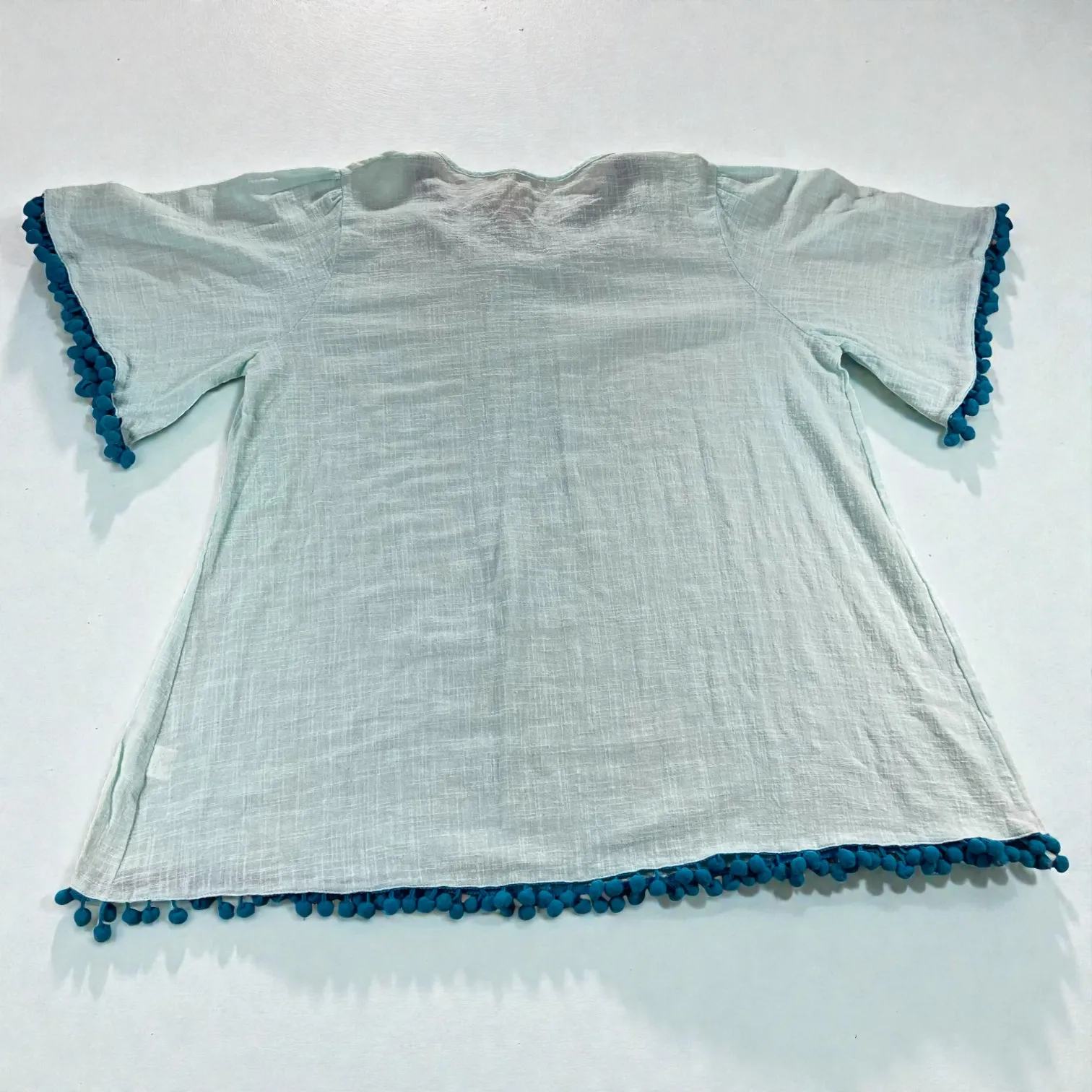 Velzera Women Blouse Size 3XL Aqua Blue Boho Festival Pom Hippie Gypsy Beach NEW - Image 2