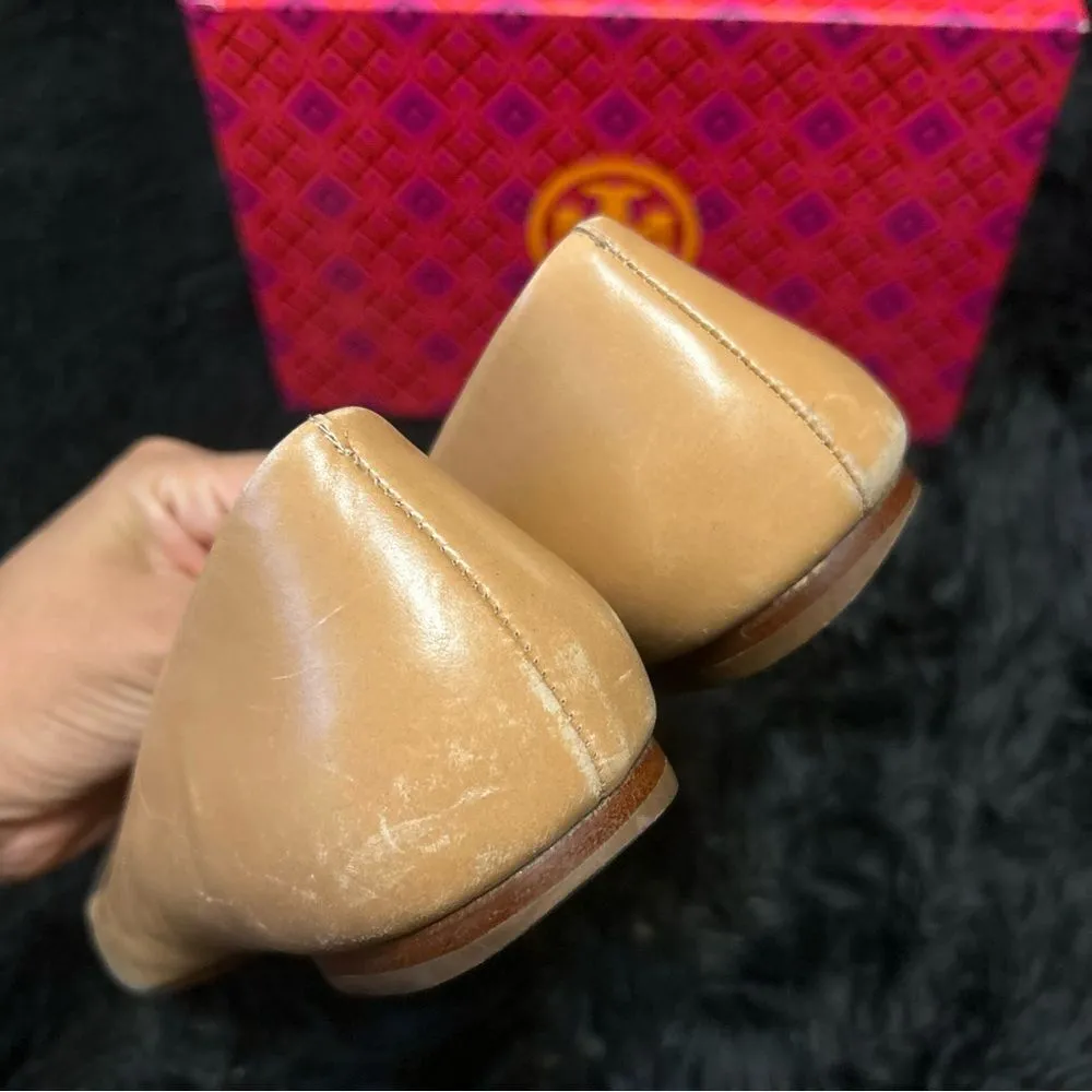 TB TORY BURCH nice tan leather flats slip on shoes women’s 8.5 - Image 4