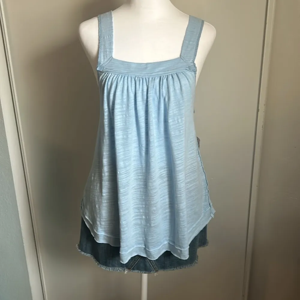 New Free People Oversized Square Neck Lightweight Summer Fun Cool Blue Tank Top - Image 13