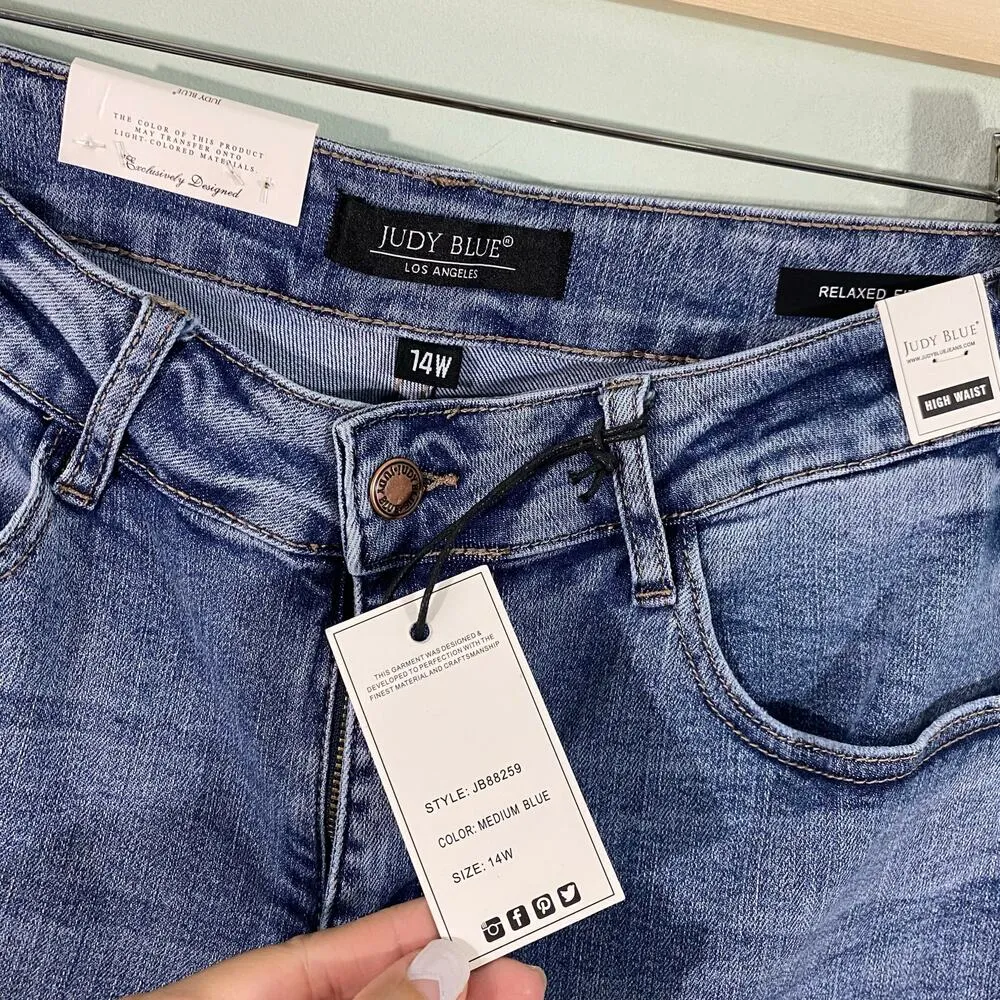 Judy Blue Women Medium Wash Blue High Waisted Relaxed Fit Jeans Size 14W NWT - Image 3