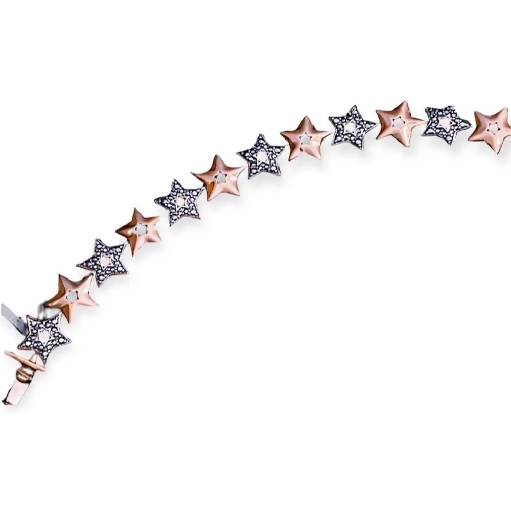 𝅺18K Rose Gold Sterling Silver Plated Diamond Star 8” Bracelet NWT! Retail $100 - Image 4