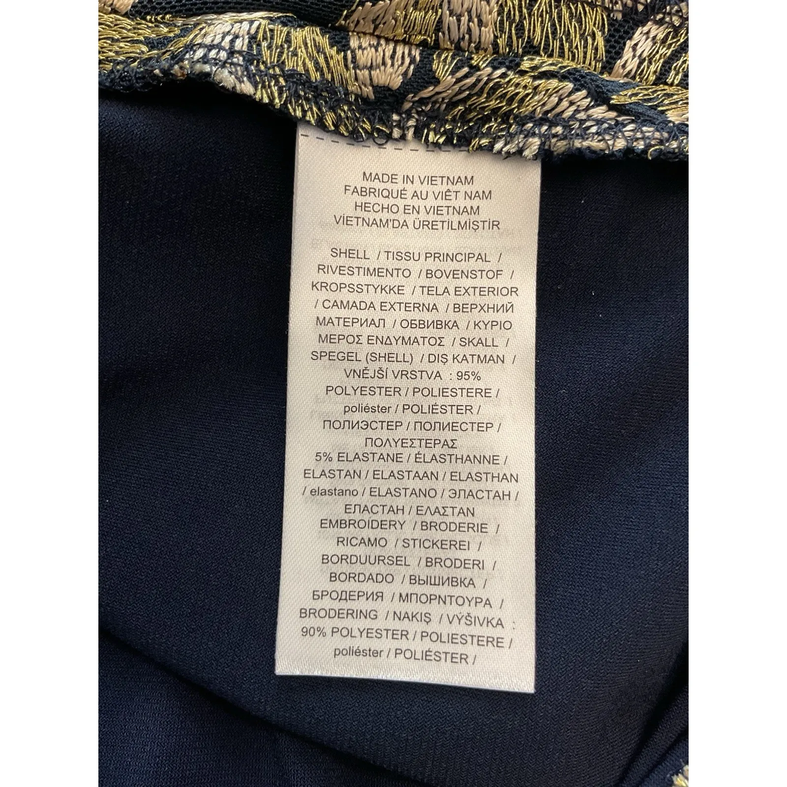 Lauren Ralph Lauren Women's Navy Gold Floral Embroidered Cap Sleeve Dress  14 - Image 13