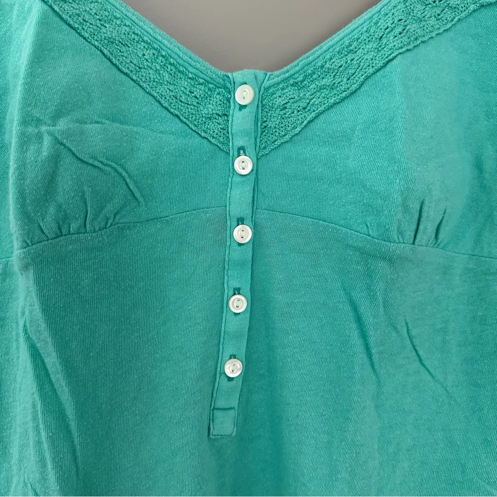 Gap small Spaghetti Strap Top aqua blue crochet detail and button front - Image 2
