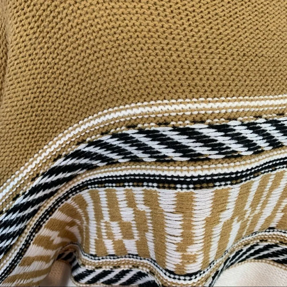 Boutique poncho style striped sweater with fringe Tan Size undefined - Image 4