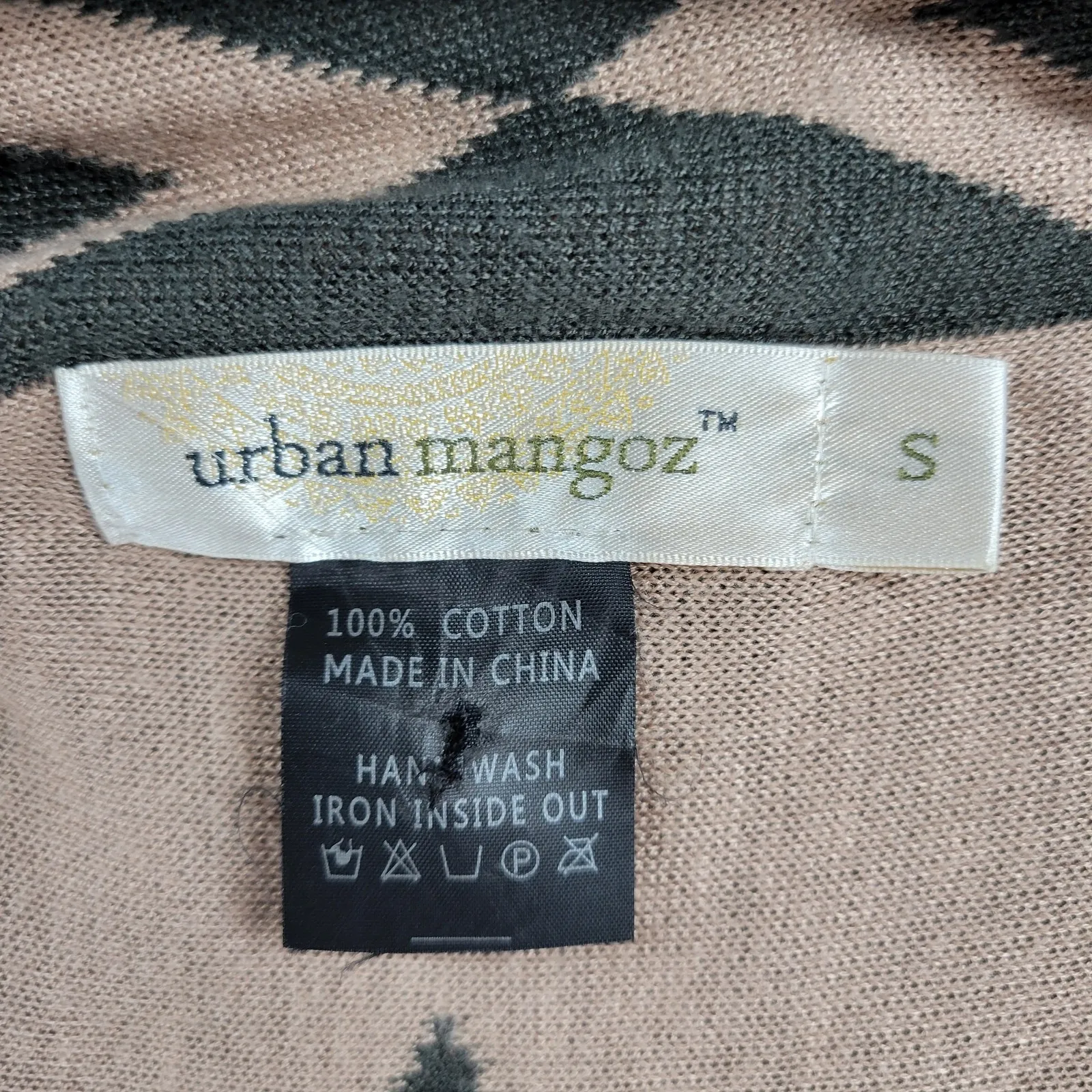 Urban Mangoz Duster Cardigan Womens Small Tan Gray Aztec Southwest Boho Sweater - Image 4