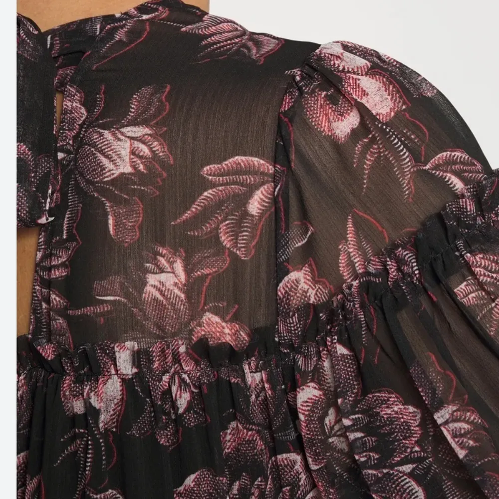 Ted Baker Mini Dress 8 Barnabe Black Floral Tiered Flounce Boho 3/4 Sleeves - Image 8