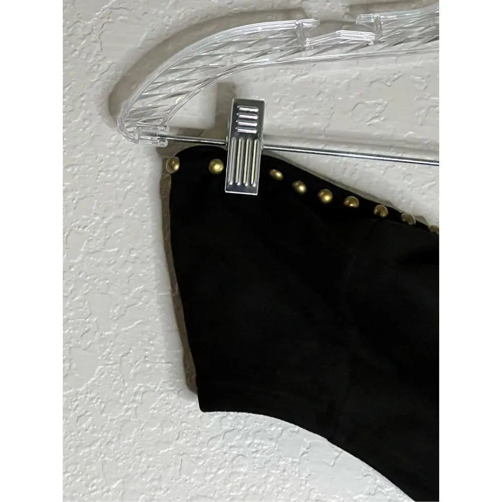 New Shein black faux velvet studded bustier swim top L - Image 2