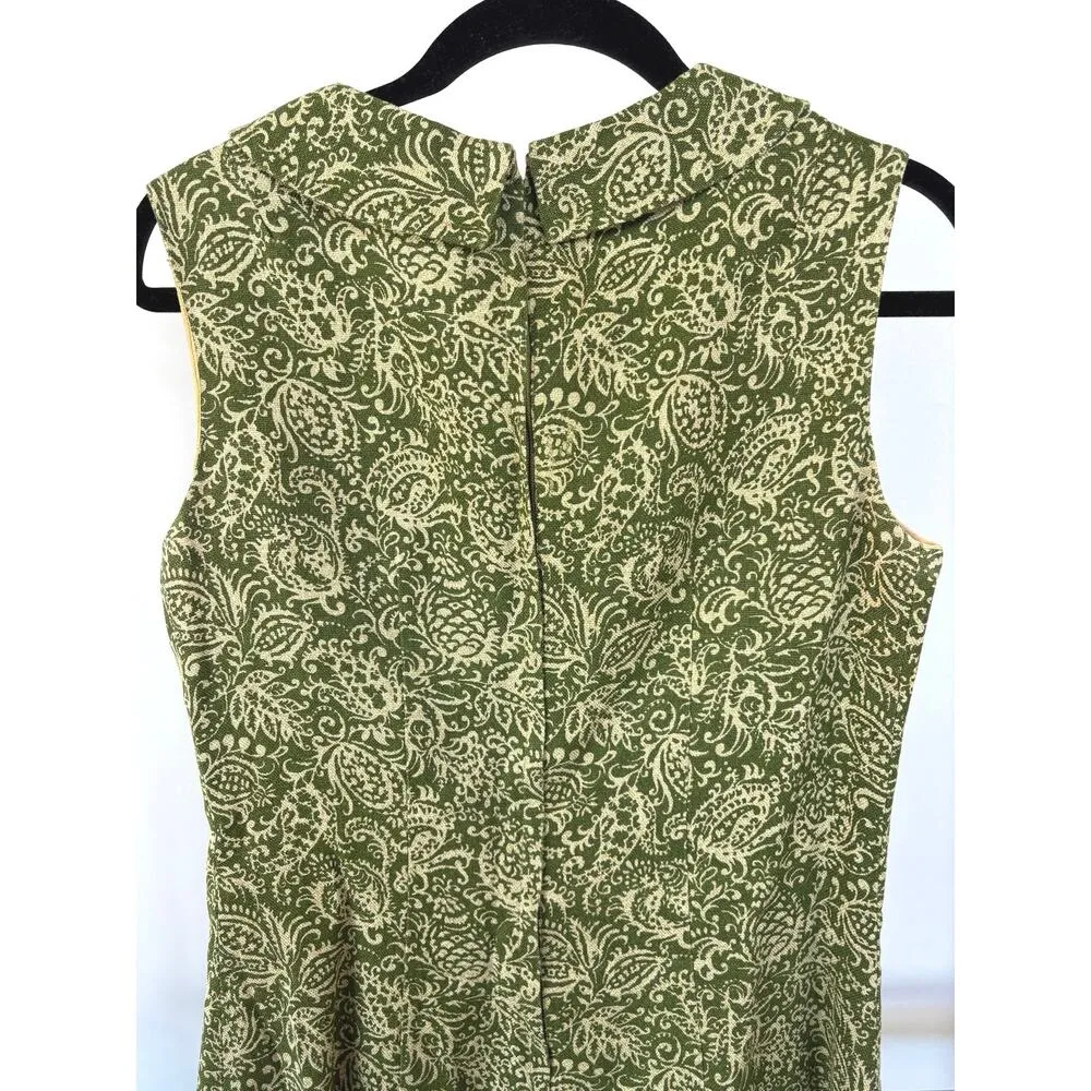 Vtg 60s Housewife Boat Neck Green Print Sheath Dress Nantucket Old Hollywood - Image 4
