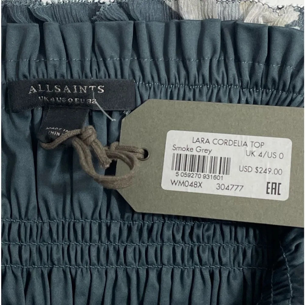 NWT AllSaints Lara Cordelia Off Shoulder Top Size 0 Smoke‎ Grey Floral Blouse - Image 9