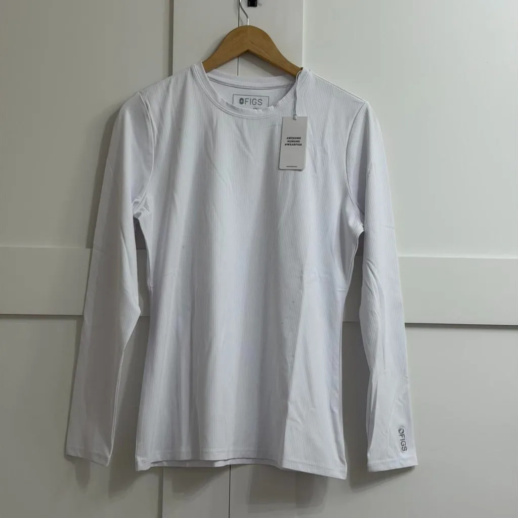 FIGS  Ribbed Longsleeve Underscrub in White, Size Large - Image 8