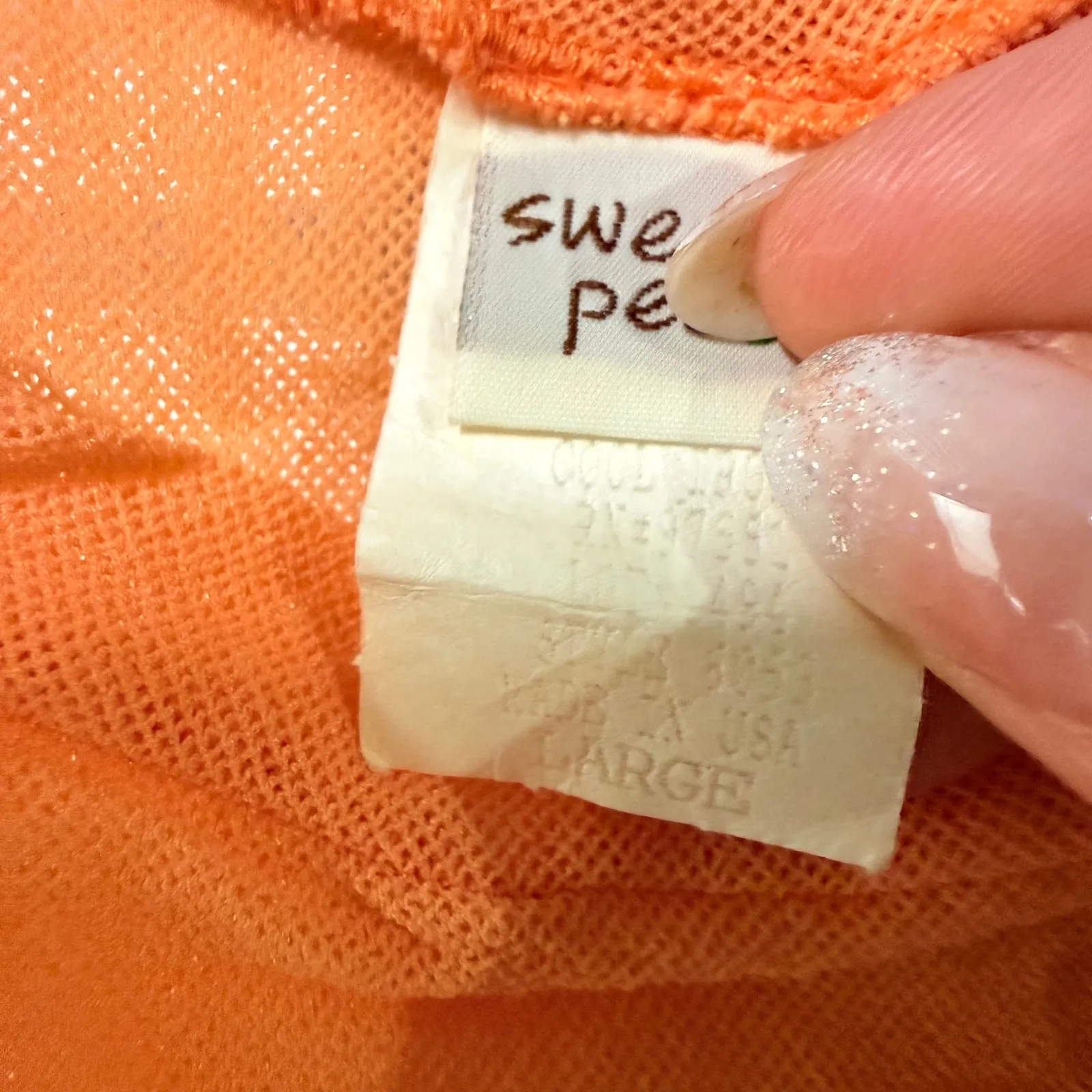 Sweet Pea Womens Sleeveless Mesh Top Large Orange Stretch Sheer Layered Clubwear - Image 5