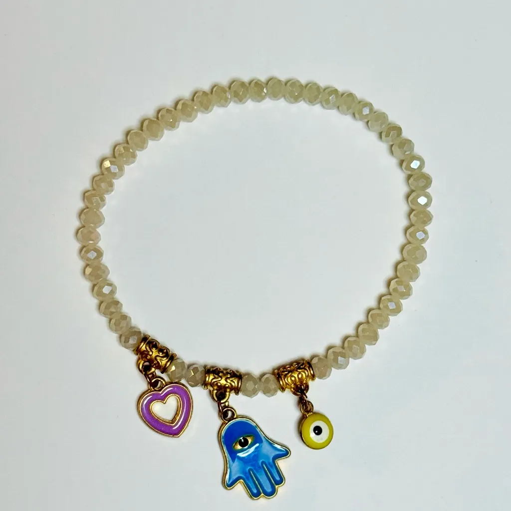 Beaded Charm Bracelets with Evil Eye and Heart (Set J) Gold - Image 2