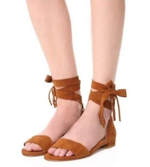 Stuart Weitzman Brown Suede Ankle Wrap Corbata Sandals Size 7 NWOT - Image 11