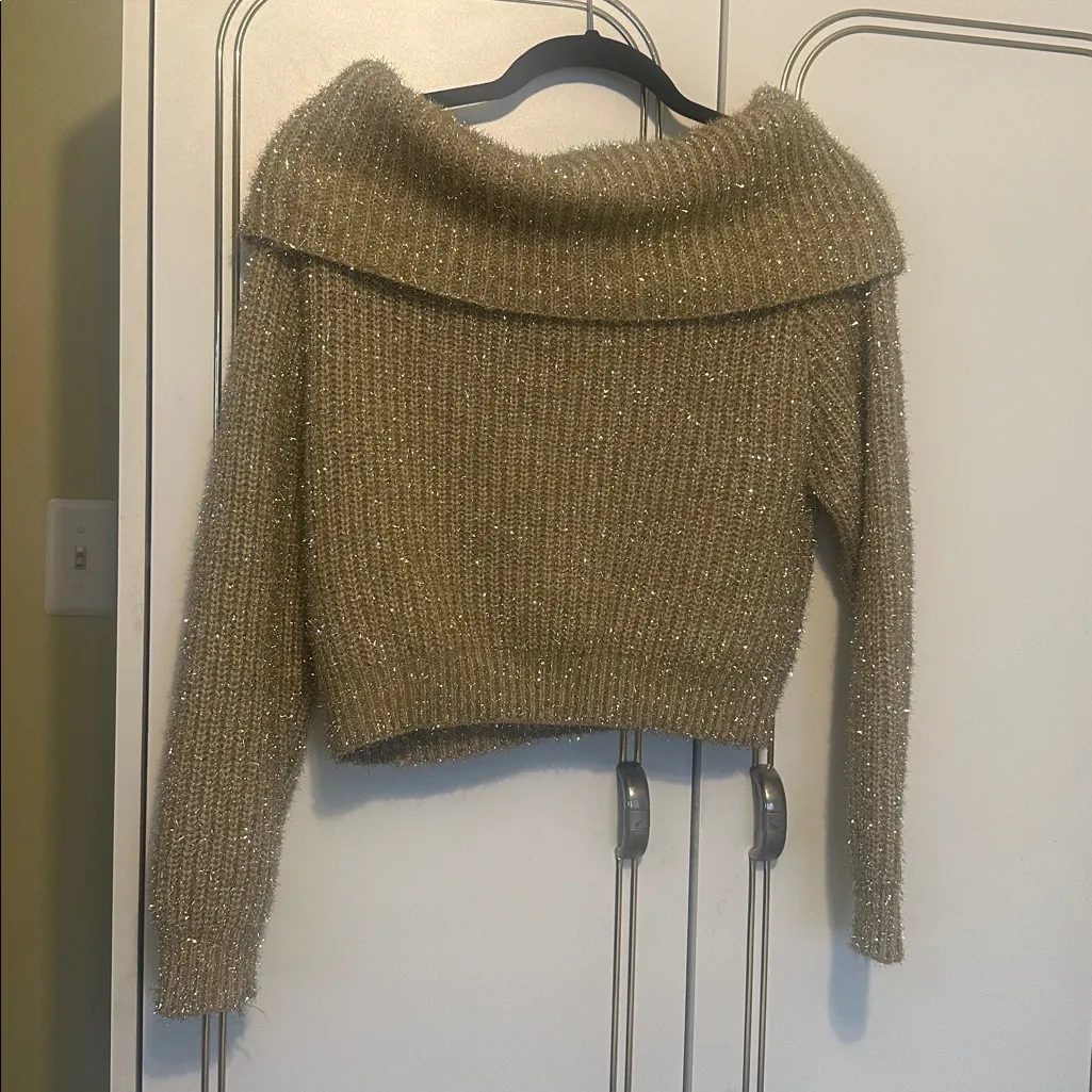 Forever 21 Gold Shiny Off Shoulder Sweater - S - Image 2
