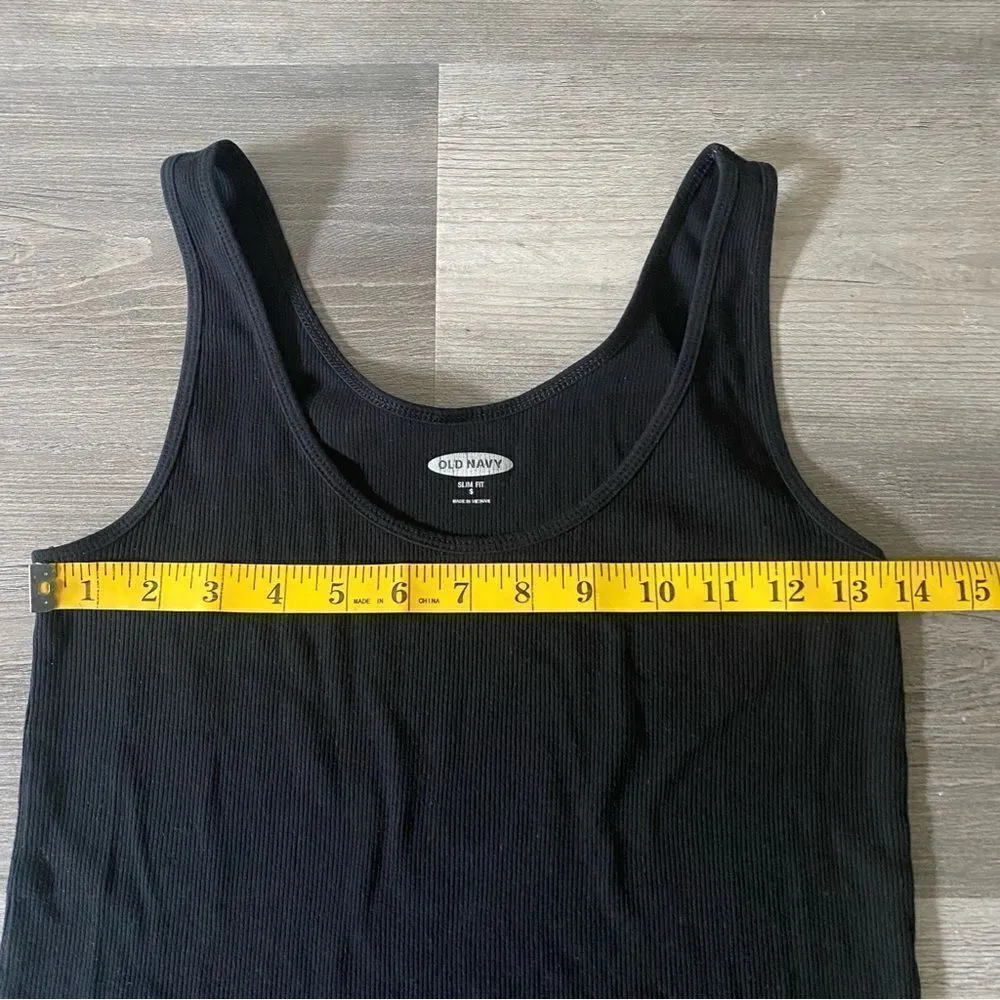 Ribbed Tank Top Black Small Slim Fit Stretch Basic Minimalist - Image 6