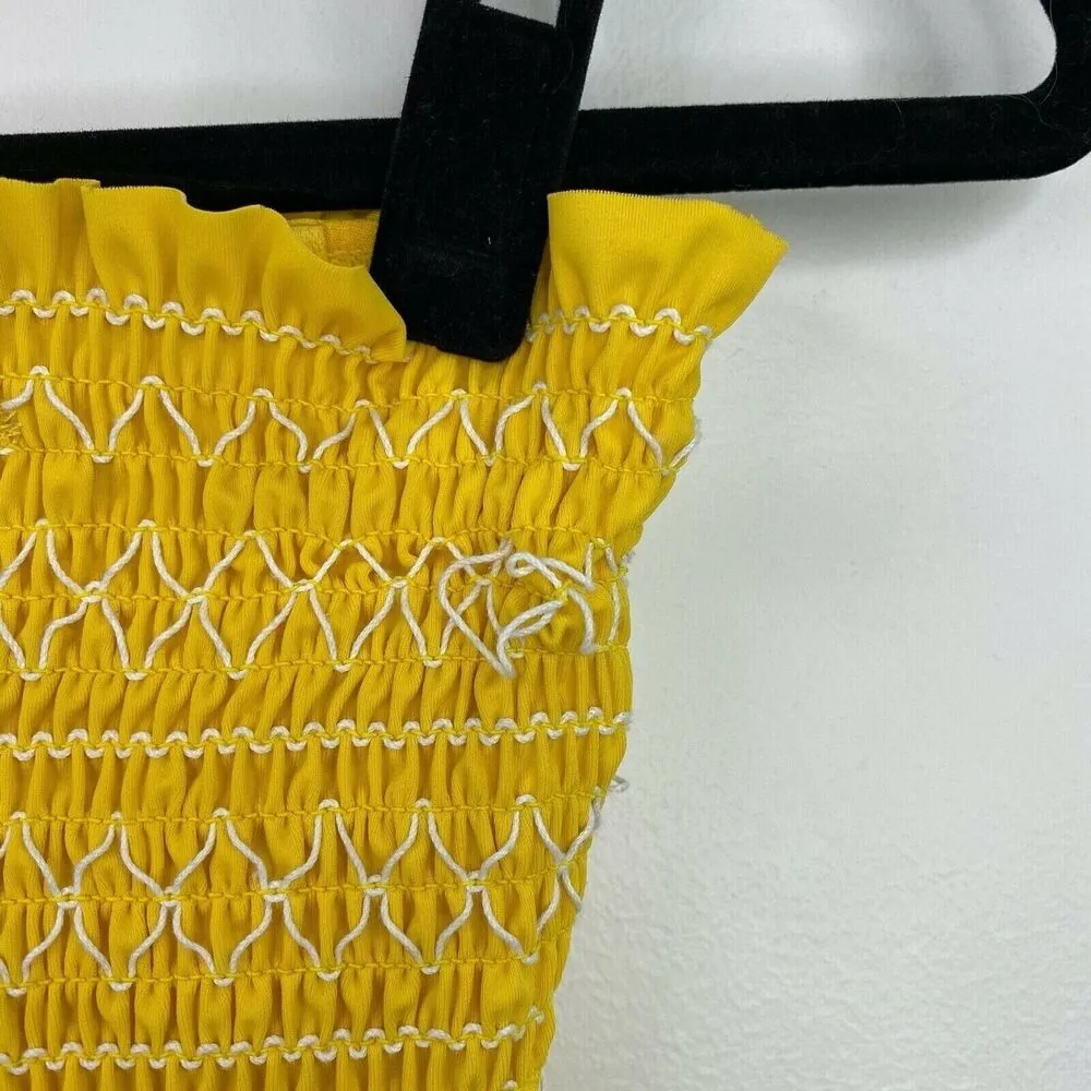 Xhilaration Smocked Embroidered Yellow Tube Top Bandeau Bikini Swim Size Small S - Image 4