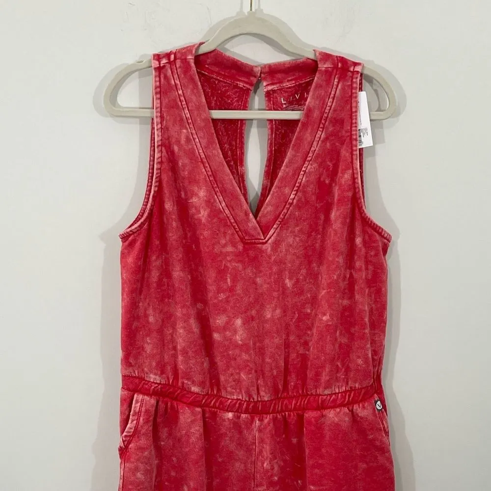 NWT Lane Bryant Livi Red Tie Dye‎ Jumpsuit Sleeveless Cropped Jogger Size 14/16 - Image 9