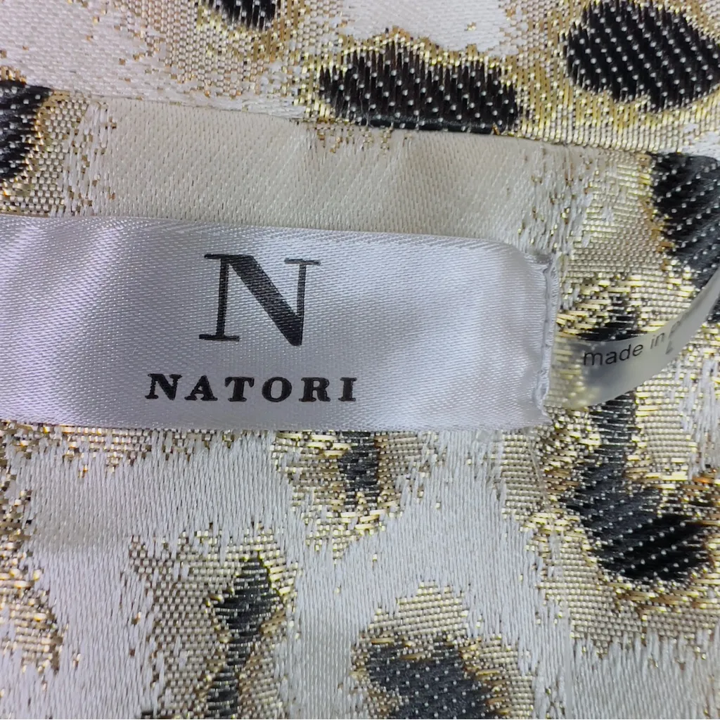 Natori Large Gold Metallic Leopard Print Lined Open Front Cardigan Jacket - Image 6