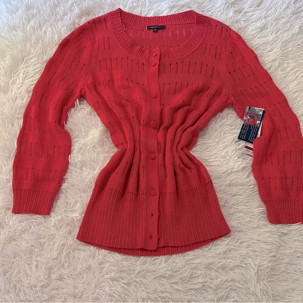 Anne Klein Vibrant Raspberry Red Open-Knit Cardigan Size M - Image 14