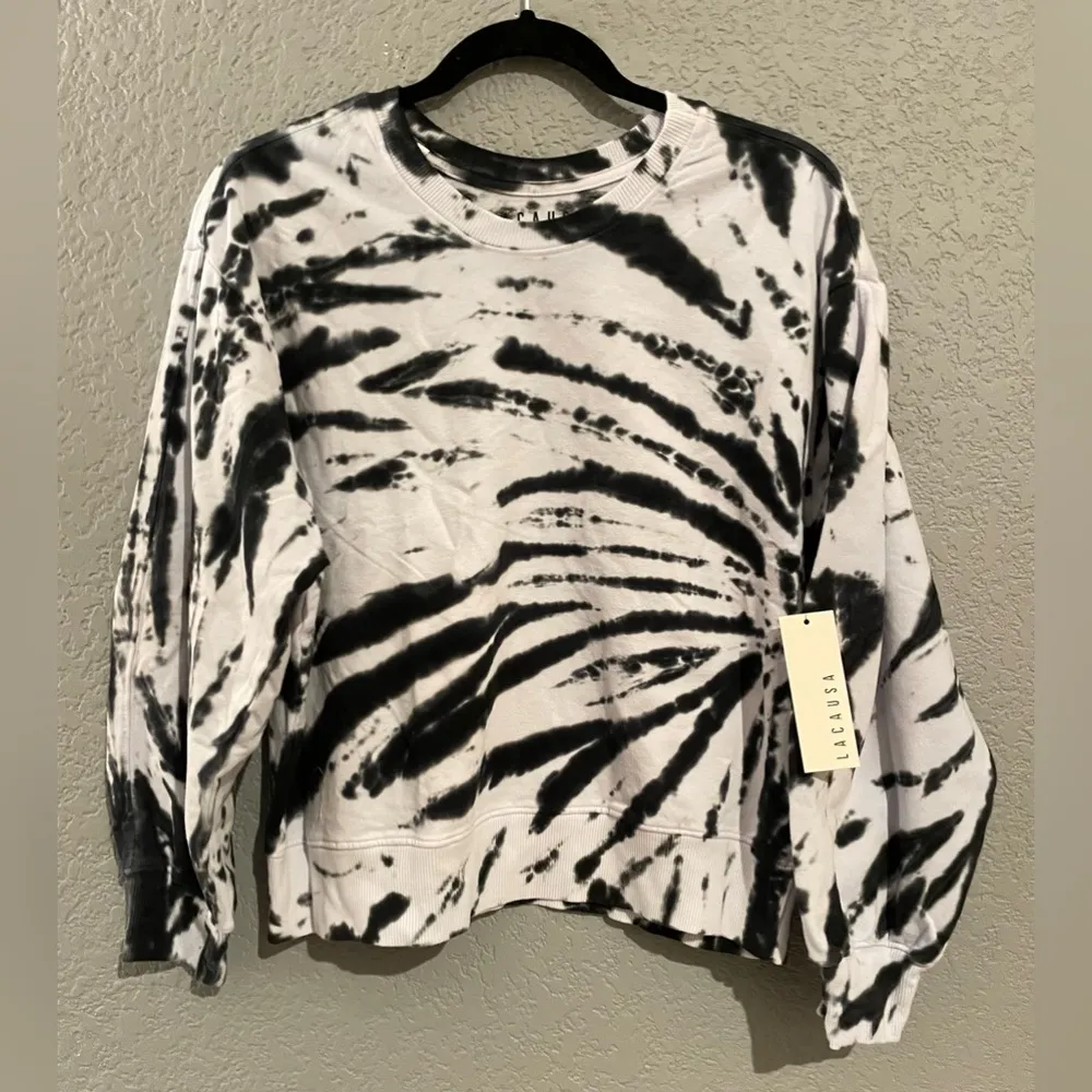 NWT Lacausa Anthropology Tie Dyed Crewneck Sweatshirt Black & Grey Size M - Image 2