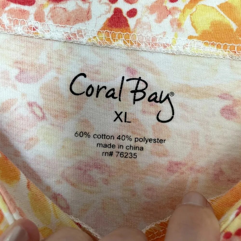 Coral Bay red and yellow floral cotton square neckline shirt women's size XL - Image 3