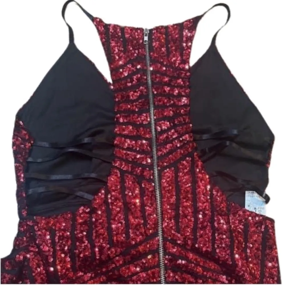 New Tea N Cup Lg Red Sequin Strappy Back Mini Dress - Image 2