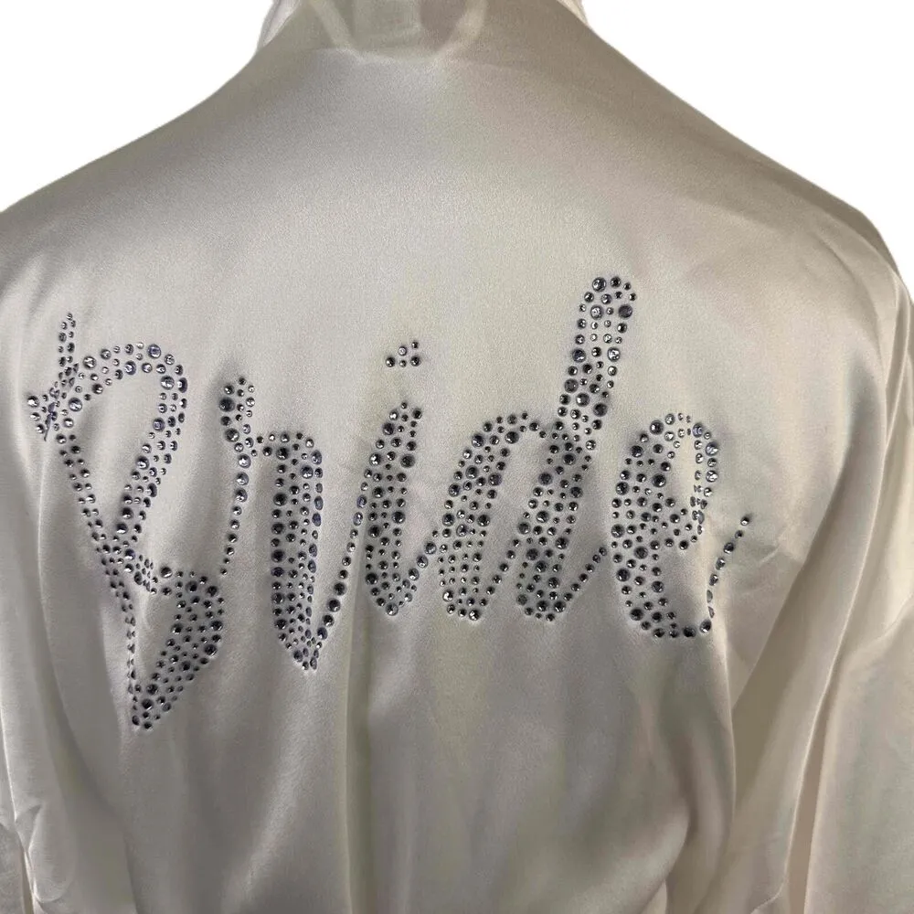 Victoria's Secret Bridal Rhinestone Bride White Long Sleeve Silky Robe Size M/L - Image 5