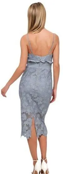 Bardot Vienna Lace Midi Dress Women's 6 Small Dusty Blue Floral Cocktail Party - Image 2
