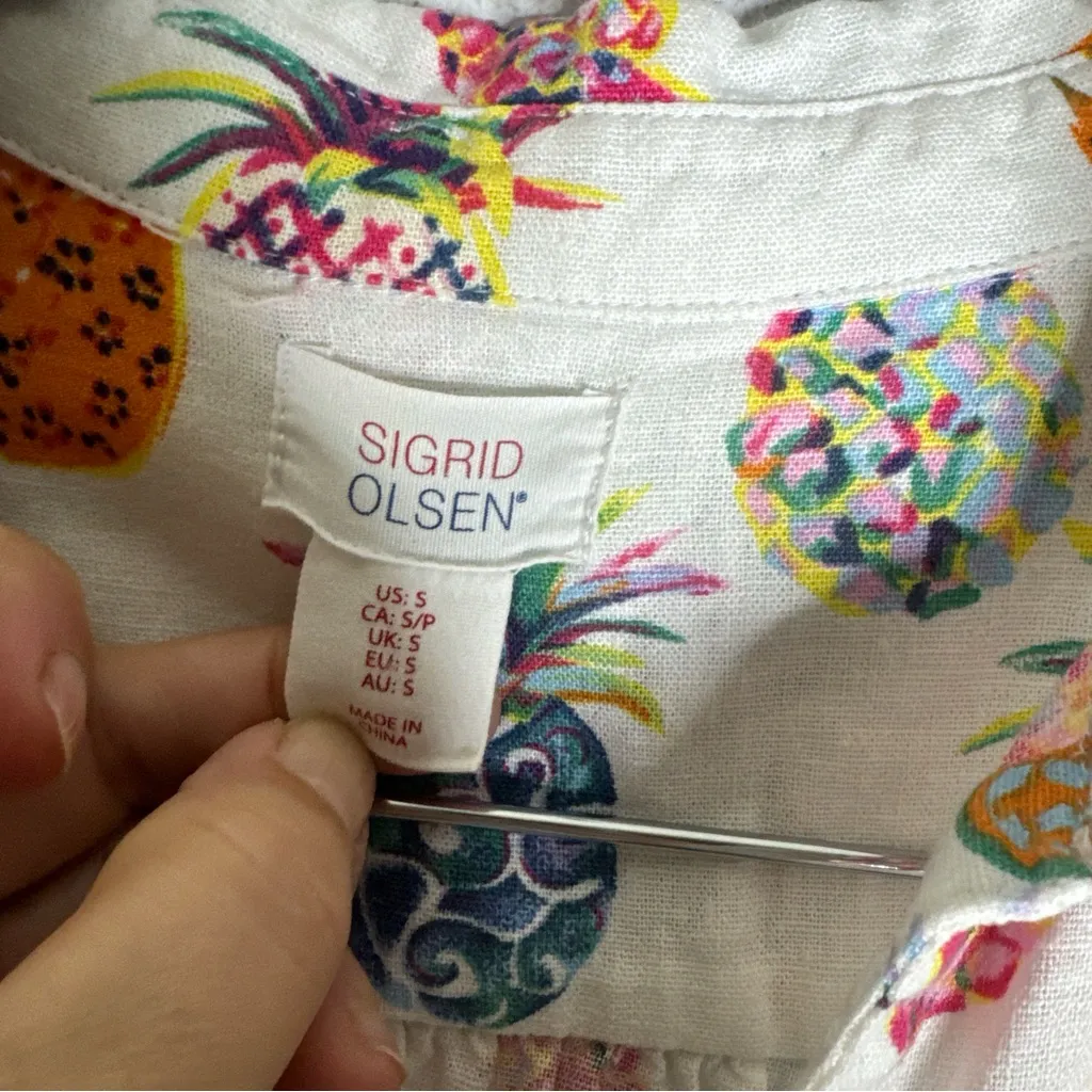 Sigrid Olsen Womens Linen Blend Pineapple Tunic Top Sz S Coastal Grandma‎ CP - Image 3